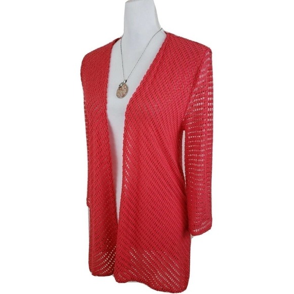Travelers Collection By Chico's ~Woman Size 1~Orange Lurex Open Cardigan Sweater - Picture 8 of 12